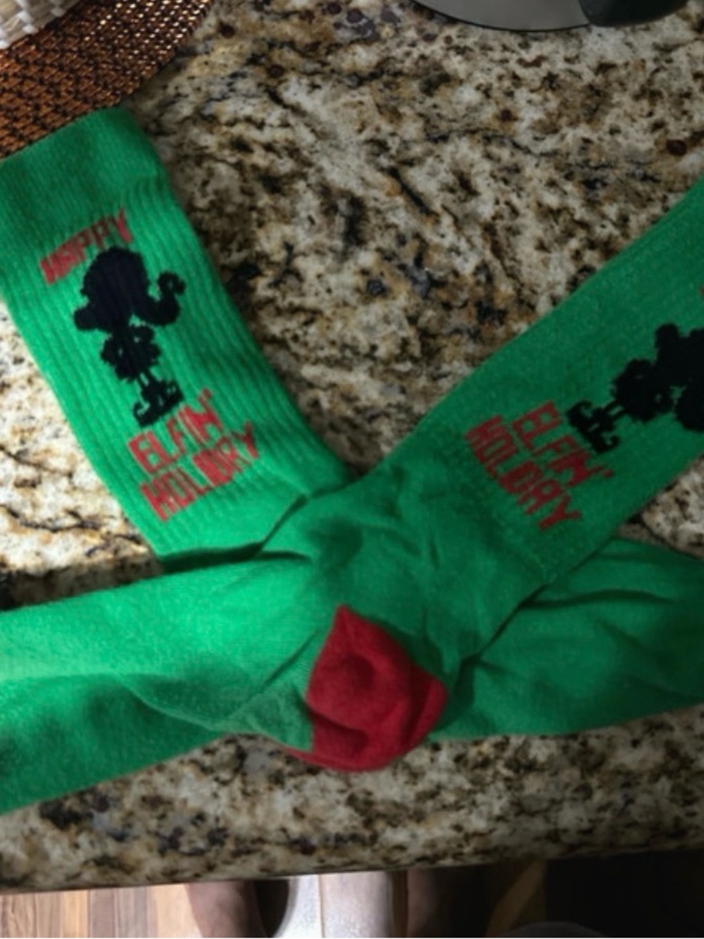 Festive Green 'Elfin Holiday' Graphic Socks with Red Heel